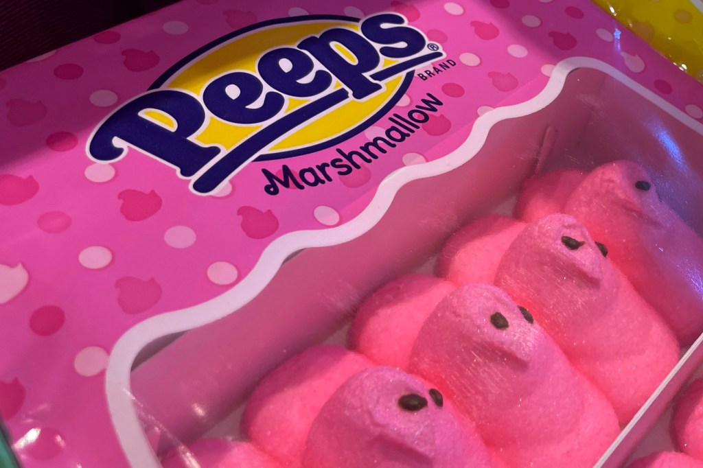 Marshmallow Peeps Candy on the screen at a store in Lafayette, which previously contained red color no. 3