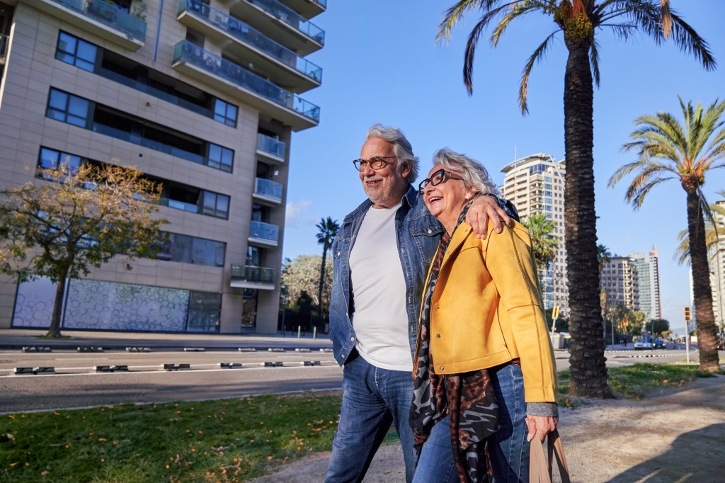 Happy old couple enjoying the sunny day in Florida
