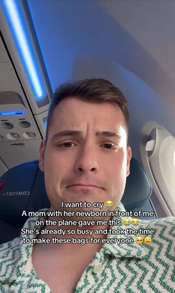 New Mom on a Delta flight distributing care packages to passengers