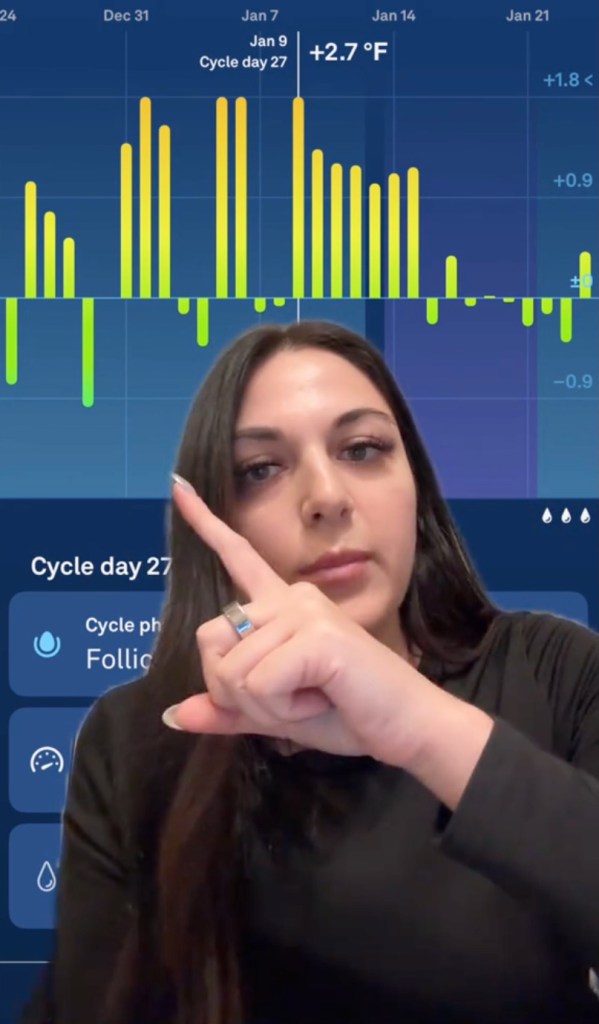 The person showing their ring Oura, a device used to follow the initial body temperature.