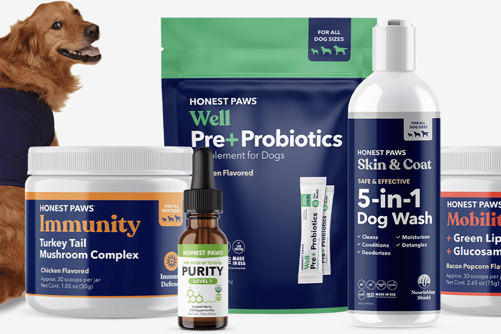 A dog and CBD products